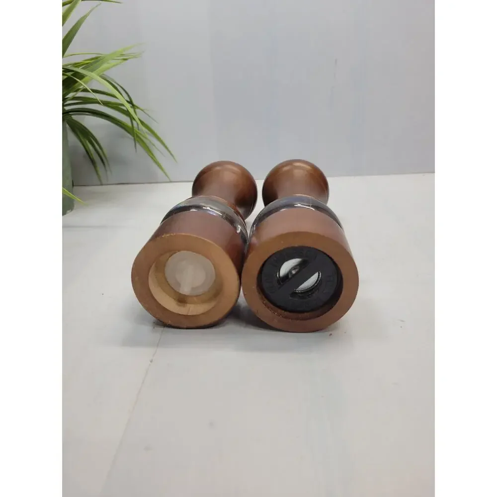 Vintage Olde Thompson Walnut Wood Clear Acrylic Salt Pepper Mill Grinder Set